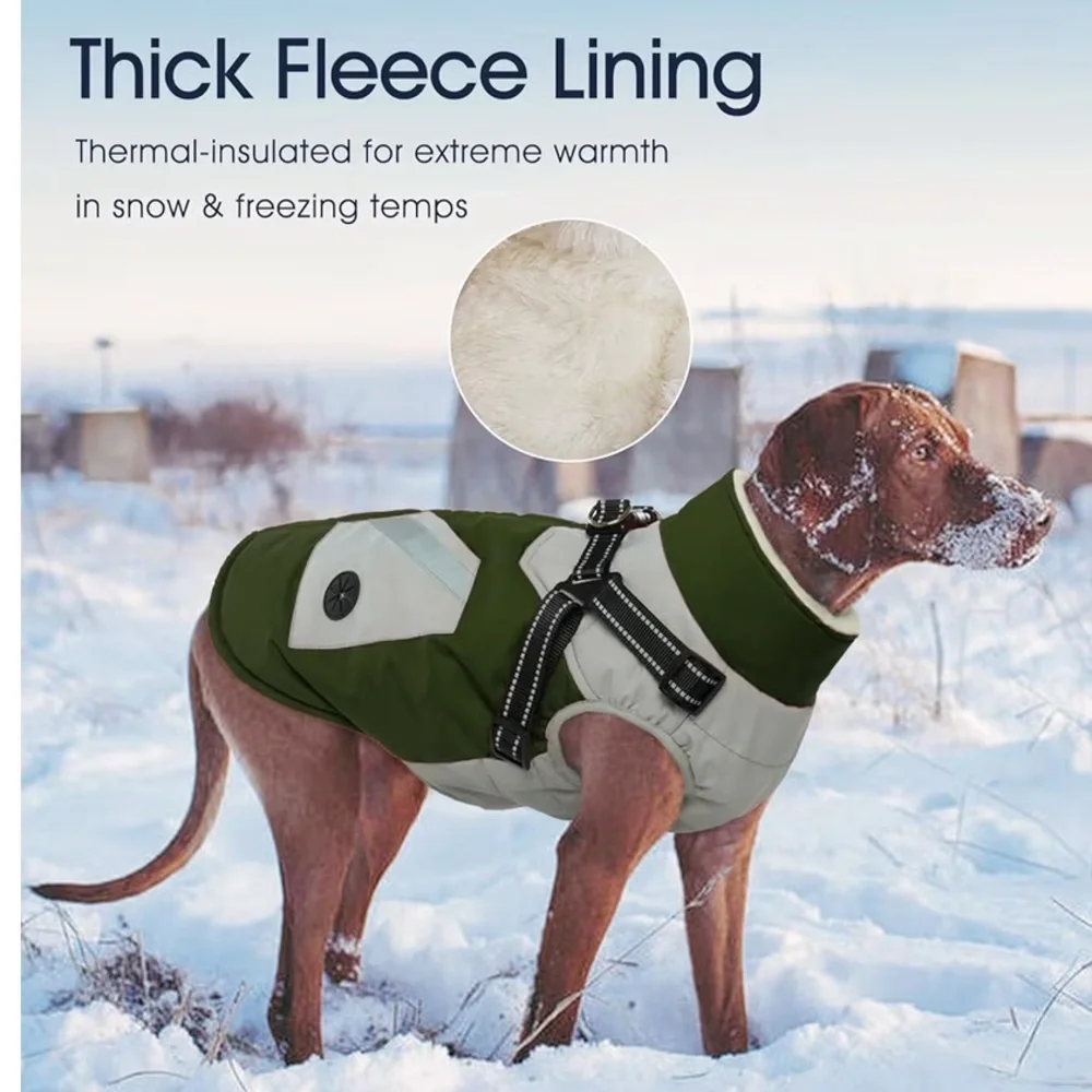 IECOii Zip Up Dog Coat - Waterproof Winter Fleece Jacket in Army Green, 726/bb1
